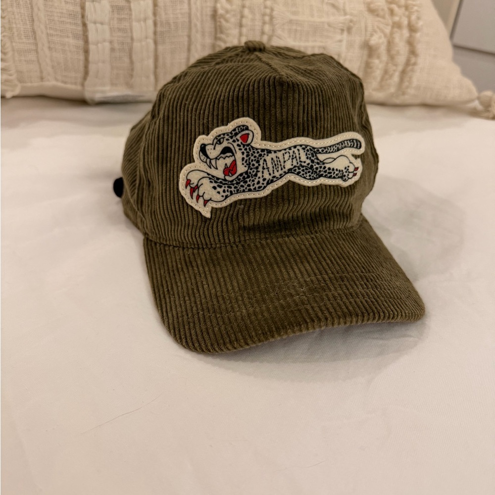 Corduroy Trucker Cap with Leopard Patch - Olive Green